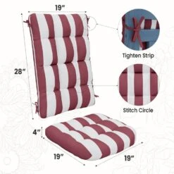 19 In. X 47 In. X 4 In. Outdoor Olefin Modern Tufted Adirondack Chair Cushion In Red And White -Jearey adirondack chair cushions aczkd redwhite 66 1000