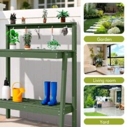 45.5 In. H X 34.8 In. W X 17.7 In. D Avocado Green HDPE Potting Bench Table, Multi-Purpose Plant And Storage Shelf -Jearey avocado green jearey potting benches and tables jyyygzt nyg 1f 1000