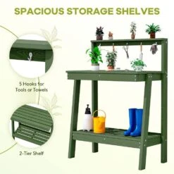 45.5 In. H X 34.8 In. W X 17.7 In. D Avocado Green HDPE Potting Bench Table, Multi-Purpose Plant And Storage Shelf -Jearey avocado green jearey potting benches and tables jyyygzt nyg 4f 1000