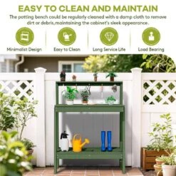 45.5 In. H X 34.8 In. W X 17.7 In. D Avocado Green HDPE Potting Bench Table, Multi-Purpose Plant And Storage Shelf -Jearey avocado green jearey potting benches and tables jyyygzt nyg 76 1000