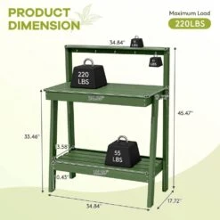 45.5 In. H X 34.8 In. W X 17.7 In. D Avocado Green HDPE Potting Bench Table, Multi-Purpose Plant And Storage Shelf -Jearey avocado green jearey potting benches and tables jyyygzt nyg fa 1000