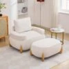 Modern Beige Velvet Accent Arm Chair With Ottoman