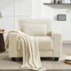 Modern Beige Corduroy Enlarged Seat Accent Armchair With Pillow For Living