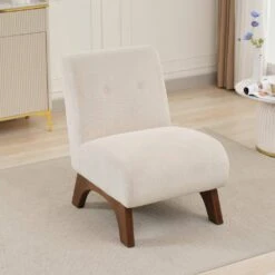 Modern Corduroy Solid Wood Beige Lounge Armless Chair -Jearey beige jearey accent chairs xtdxr beige 1f 1000