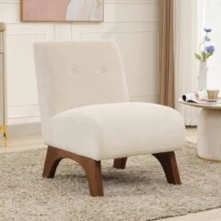 Modern Corduroy Solid Wood Beige Lounge Armless Chair -Jearey beige jearey accent chairs xtdxr beige 31 1000