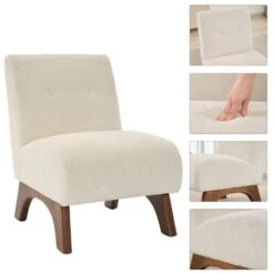 Modern Corduroy Solid Wood Beige Lounge Armless Chair -Jearey beige jearey accent chairs xtdxr beige 44 1000