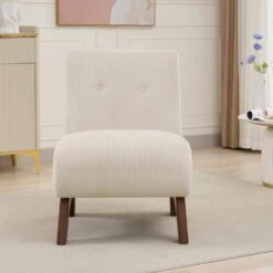 Modern Corduroy Solid Wood Beige Lounge Armless Chair -Jearey beige jearey accent chairs xtdxr beige 4f 1000