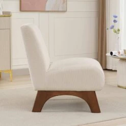 Modern Corduroy Solid Wood Beige Lounge Armless Chair -Jearey beige jearey accent chairs xtdxr beige c3 1000
