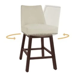 29.53 In Back Swivel Velvet Beige Bar Stool With Rubber Wood Frame (Set Of 2) -Jearey beige jearey bar stools e22gby hd bg 1f 1000