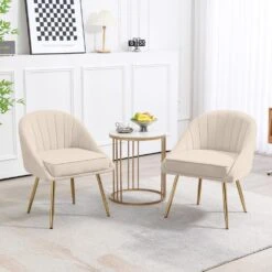 Biscuit Beige Upholstered Outdoor Dining Chair With Tufted Back (Set Of 2)