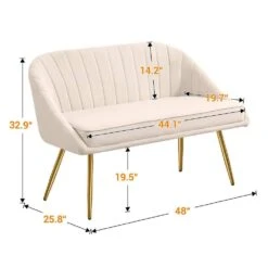 Modern 48 In. Golden Base Velvet Tufted 2-Seats Beige Loveseat Sofa For Living Room Furniture Sets -Jearey beige jearey loveseats e15sry hd bg 66 1000