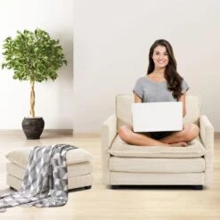 Modern Beige Corduroy Loveseat With Two Pillows For Living -Jearey beige jearey loveseats e46sf 2 bg 31 1000