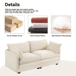 Modern Beige Corduroy Loveseat With Two Pillows For Living -Jearey beige jearey loveseats e46sf 2 bg 4f 1000