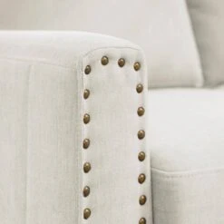 Sanfe 57 In. Beige Solid Fabric 2-Seat Loveseat With Nailhead -Jearey beige jearey loveseats sfrm 2 beige 1f 1000