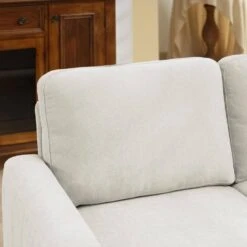 Sanfe 57 In. Beige Solid Fabric 2-Seat Loveseat With Nailhead -Jearey beige jearey loveseats sfrm 2 beige 4f 1000