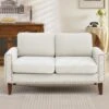 Sanfe 57 In. Beige Solid Fabric 2-Seat Loveseat With Nailhead