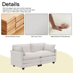 Modern 76.77 In. Beige Looped Velvet Loveseat With Two Pillows For Living -Jearey beige jearey loveseats tz 4 ny 1f 1000