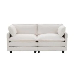 Modern 76.77 In. Beige Looped Velvet Loveseat With Two Pillows For Living -Jearey beige jearey loveseats tz 4 ny 31 1000