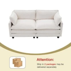 Modern 76.77 In. Beige Looped Velvet Loveseat With Two Pillows For Living -Jearey beige jearey loveseats tz 4 ny c3 1000