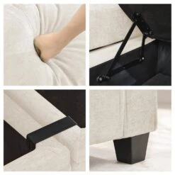 Modern 64.6 In Beige Chenille Storage Loveseat With Cup Holder And Ottoman For Living -Jearey beige jearey loveseats xnecw 2 beige 1f 1000