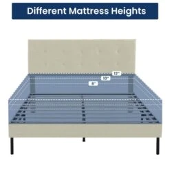 Alex Beige Queen Upholstered Platform Bed Frame With Headboard -Jearey beige jearey platform beds 10ftxlm beige 1f 1000