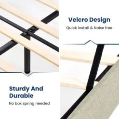 Alex Beige Queen Upholstered Platform Bed Frame With Headboard -Jearey beige jearey platform beds 10ftxlm beige 4f 1000