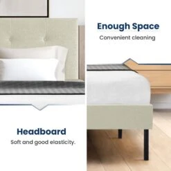 Alex Beige Metal Frame Full Platform Bed With Headboard -Jearey beige jearey platform beds e111cj full yellow 4f 1000