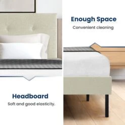 Alex Beige Twin Upholstered Platform Bed Frame With Headboard -Jearey beige jearey platform beds e111cj twin yellow 4f 1000