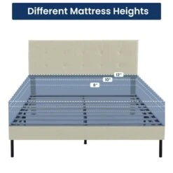 Alex Beige Twin Upholstered Platform Bed Frame With Headboard -Jearey beige jearey platform beds e111cj twin yellow c3 1000