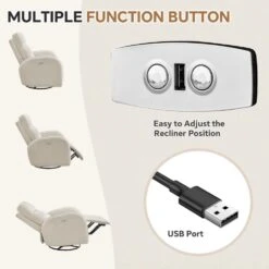 Chenille Beige 3-Position Swivel Power Nursery Recliner With USB And Induction Light Strip For Living Room -Jearey beige jearey recliners dmtty white 40 1000