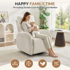 Chenille Beige 3-Position Swivel Power Nursery Recliner With USB And Induction Light Strip For Living Room -Jearey beige jearey recliners dmtty white 76 1000