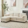 85.37 In. Corduroy Modular Rectangular Beige Sectional Sofa With Ottoman For Living Room And Spacious Space