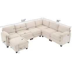 115 In. Corduroy Modular L-Shaped Beige 7-Seat Sectional Sofa For Living Room And Spacious Space 10 115 In. Corduroy Modular L-Shaped Beige 7-Seat Sectional Sofa For Living Room And Spacious Space -Jearey beige jearey sectional sofas dxrzjsf7 beige 1f 1000