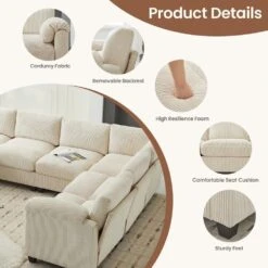 115 In. Corduroy Modular L-Shaped Beige 7-Seat Sectional Sofa For Living Room And Spacious Space 11 115 In. Corduroy Modular L-Shaped Beige 7-Seat Sectional Sofa For Living Room And Spacious Space -Jearey beige jearey sectional sofas dxrzjsf7 beige 31 1000