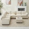 115 In. Corduroy Modular L-Shaped Beige 7-Seat Sectional Sofa For Living Room And Spacious Space