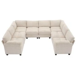 115 In. Corduroy Modular U-Shaped Beige 8-Seat Sectional Sofa For Living Room And Spacious Space -Jearey beige jearey sectional sofas dxrzjsf8 beige 1f 1000