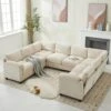 115 In. Corduroy Modular U-Shaped Beige 8-Seat Sectional Sofa For Living Room And Spacious Space