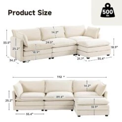 112 In. W 4-Piece Modern Straight Arm Corduroy Fabric L-Shaped Sectional Sofa With Ottoman In Beige -Jearey beige jearey sectional sofas e46sf 3 bg 40 1000