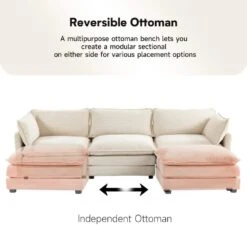 112 In. W 4-Piece Modern Straight Arm Corduroy Fabric L-Shaped Sectional Sofa With Ottoman In Beige -Jearey beige jearey sectional sofas e46sf 3 bg c3 1000