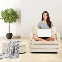 147 In. W 6-Piece Modern Fabric Sectional Sofa With Ottoman In Beige -Jearey beige jearey sectional sofas e46sf 4 bg 31 1000