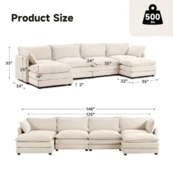 147 In. W 6-Piece Modern Fabric Sectional Sofa With Ottoman In Beige -Jearey beige jearey sectional sofas e46sf 4 bg 40 1000