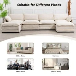 147 In. W 6-Piece Modern Fabric Sectional Sofa With Ottoman In Beige -Jearey beige jearey sectional sofas e46sf 4 bg 66 1000