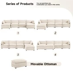 147 In. W 6-Piece Modern Fabric Sectional Sofa With Ottoman In Beige -Jearey beige jearey sectional sofas e46sf 4 bg c3 1000