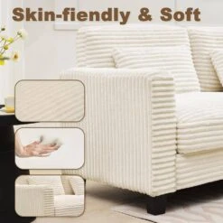 154 In. Corduroy Modular Rectangular Shaped Beige 4 Seat Sectional Sofa For Living Room And Spacious Space -Jearey beige jearey sectional sofas lydtr 4 beige 44 1000