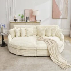 100.78 In. Beige Corduroy Detachable Sofa With Eight Pillows -Jearey beige jearey sectional sofas qexdxr y beige 4f 1000