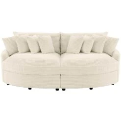 100.78 In. Beige Corduroy Detachable Sofa With Eight Pillows -Jearey beige jearey sectional sofas qexdxr y beige fa 1000