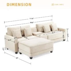Laibai 111.81 In. Square Arm Velvet Modular 3-Piece Modern Sofa With Cup Holder And Ottoman In Beige -Jearey beige jearey sofas couches dxrabc beige c3 1000