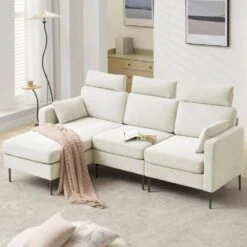 89 In. Square Arm Fabric L Shape Sectional Sofa With Chaise Lounge And Pillow In Beige 14 89 In. Square Arm Fabric L Shape Sectional Sofa With Chaise Lounge And Pillow In Beige -Jearey beige jearey sofas couches xne 1 beige 1f 1000