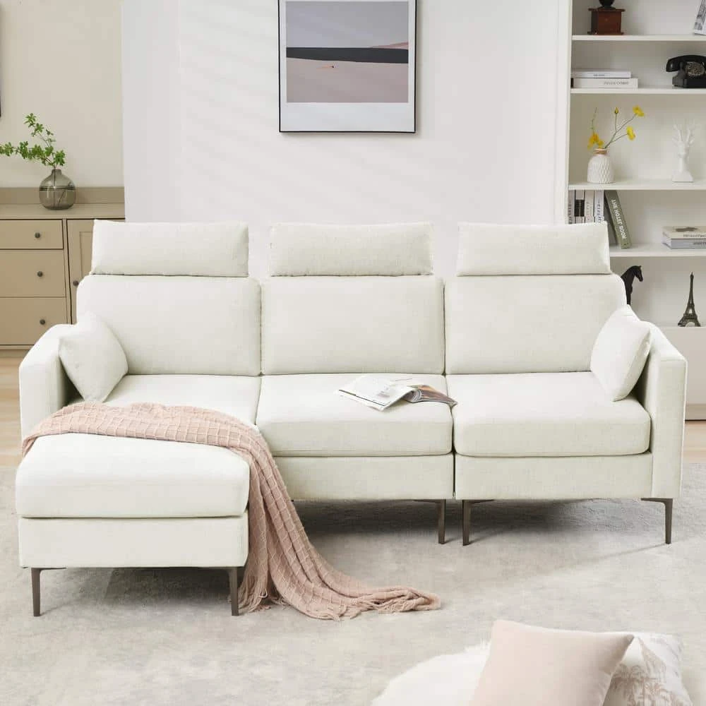 89 In. Square Arm Fabric L Shape Sectional Sofa With Chaise Lounge And Pillow In Beige 1 89 In. Square Arm Fabric L Shape Sectional Sofa With Chaise Lounge And Pillow In Beige