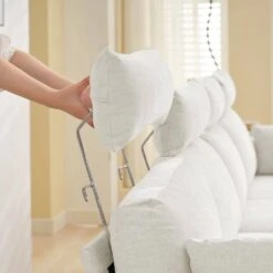 116.53 In. Square Arm Fabric U Shape Sectional Sofa With 2-Chaise Lounge And Pillow In Beige -Jearey beige jearey sofas couches xne 2 beige c3 1000